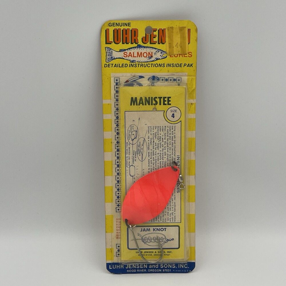 Vintage Luhr Jensen MANISTEE Orange Salmon Fishing Spoon Lure SIZE 4